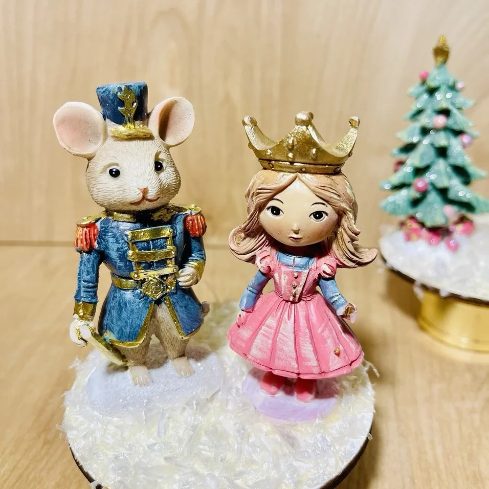 Christmas Figurines Decorations Winter Princess Nutcracker Set Of 2 On Pedestals